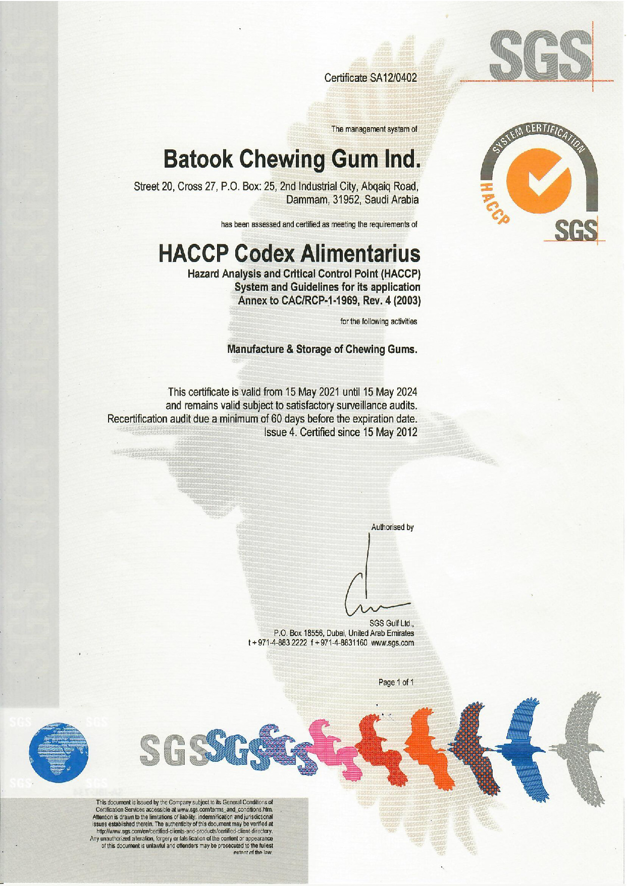 HACCP Certificate 2021